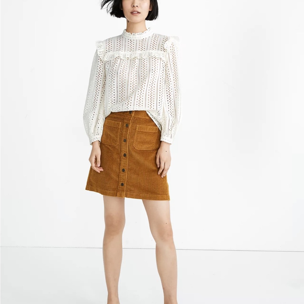 NWOT Madewell eyelet mock neck ruffle top, size small